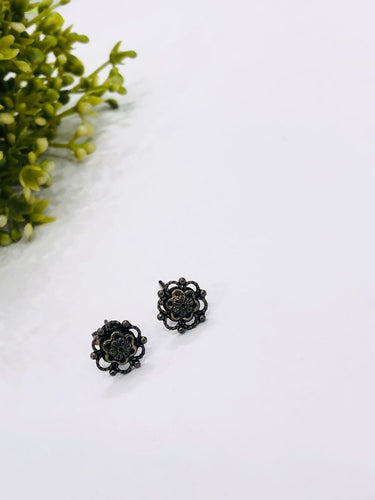 925 Silver Flower Oxidised Earrings